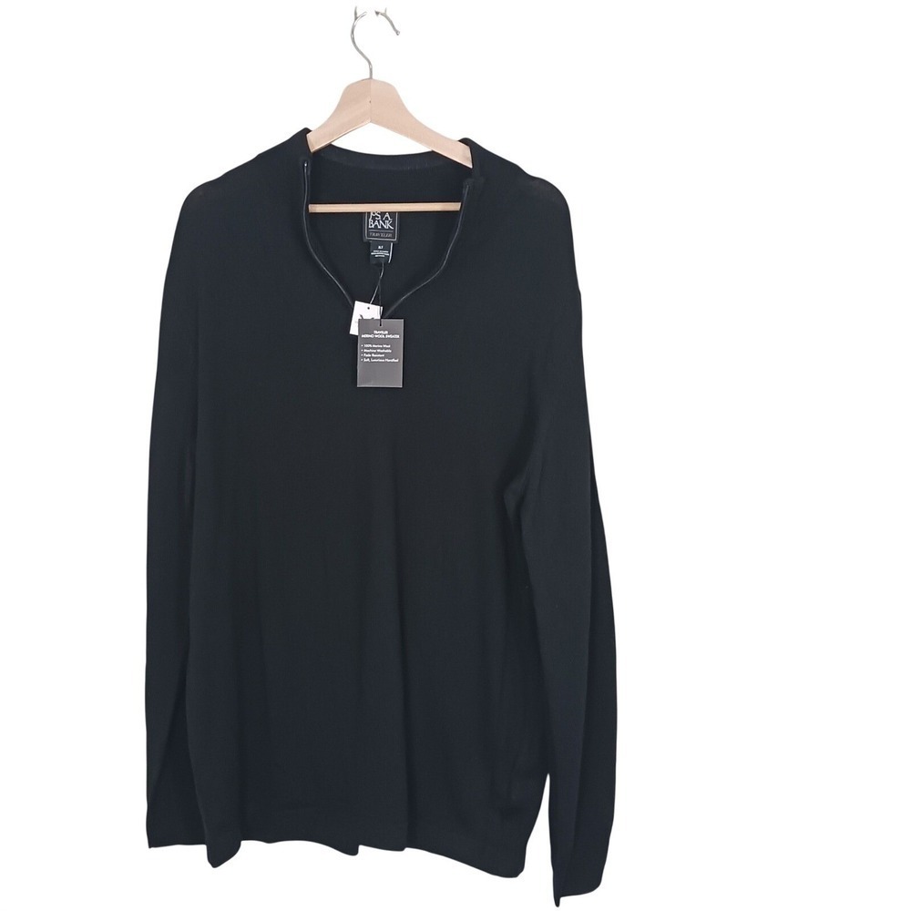 Jos A Bank Traveler 1/4 Zip Sweater Mens XL Tall 100% Merino Wool NWT Black